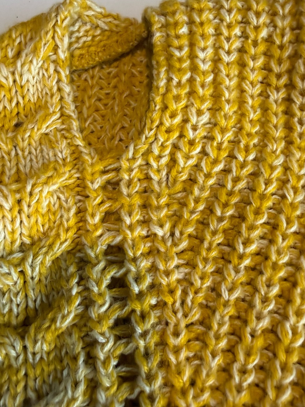 Cozy Mustard Cable Knit Sweater XL Chunky V Neck Boho Cottagecore - Picture 3 of 5